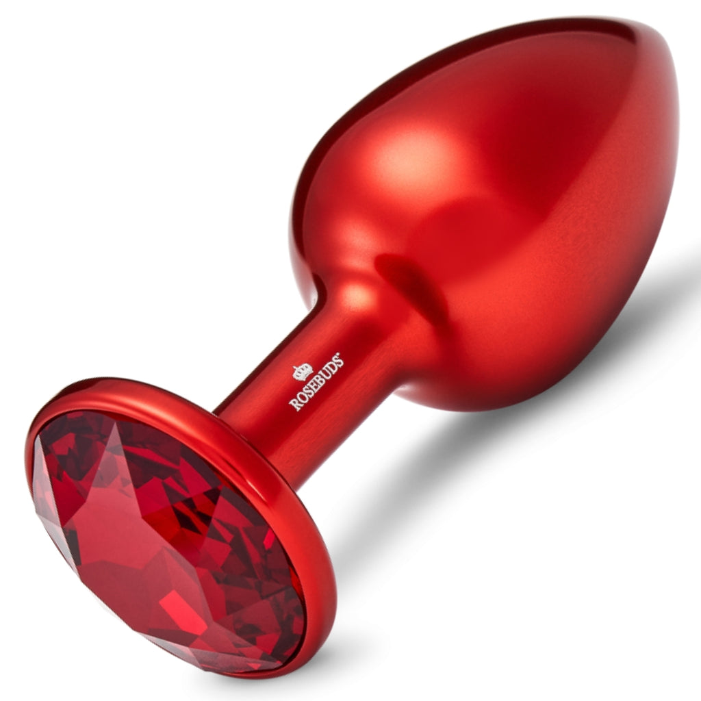 Plug Anal Rosebud En Acier Rouge - Taille S, 70x28 Mm, 55 G - Avec Pochette Velours
