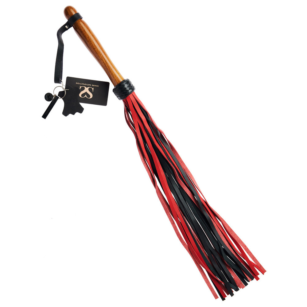 Share Satisfaction Bound X Calf Leather Flogger With Wooden Handle - Red