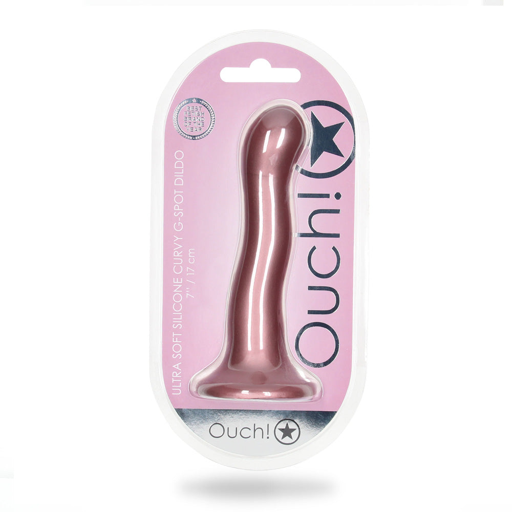 Shots Ouch! Liquid Silicone Curvy G-Spot 7 Inch Dildo - Rose Gold