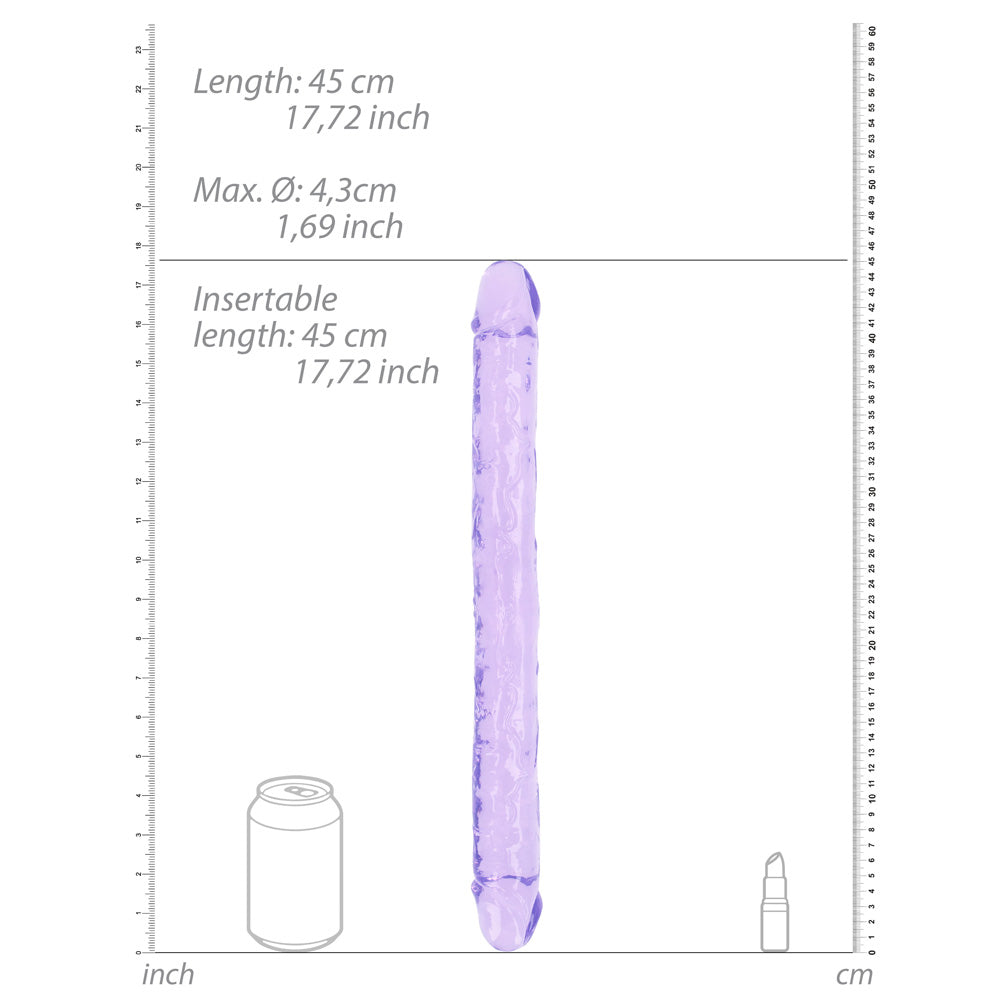 Shots Real Rock Crystal Clear 18 Inch Double Dildo - Purple