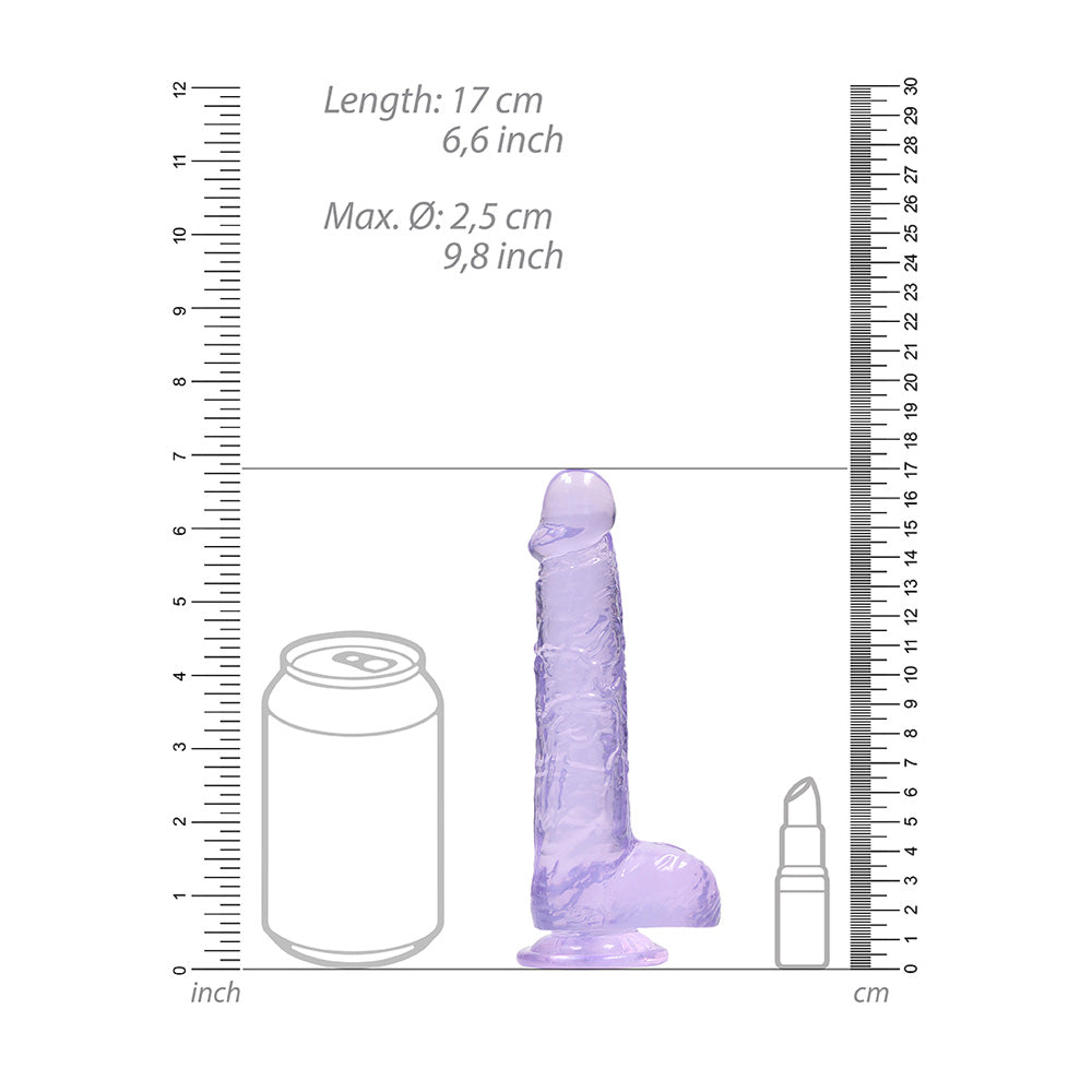 Shots Real Rock Crystal Clear 6 Inch Dildo With Balls - Purple