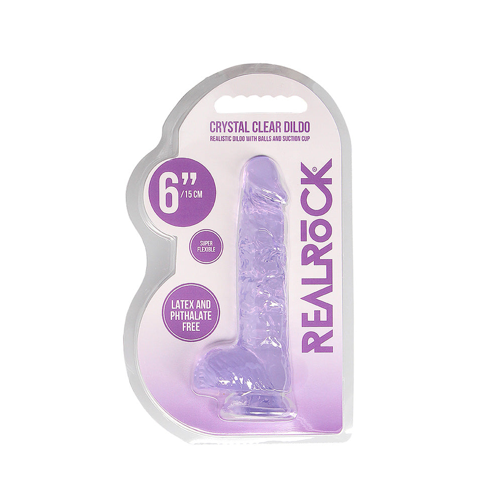 Shots Real Rock Crystal Clear 6 Inch Dildo With Balls - Purple
