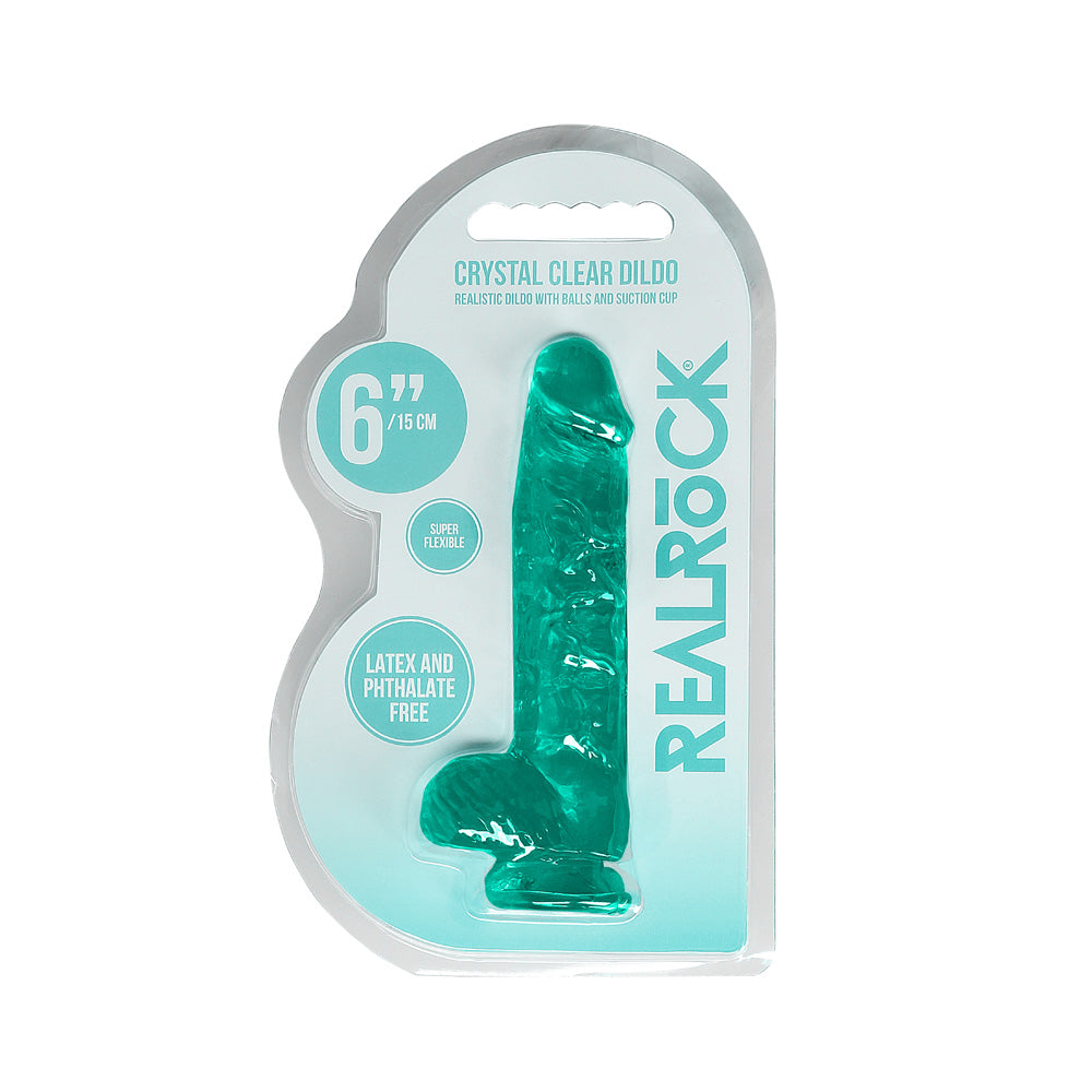 Shots Real Rock Crystal Clear 6 Inch Dildo With Balls - Turquoise
