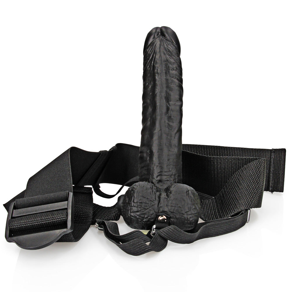 Shots Real Rock Hollow Strap On With Balls 7 Inch - BlackShots Real Rock Hollow Strap On With Balls 7 Inch - Black