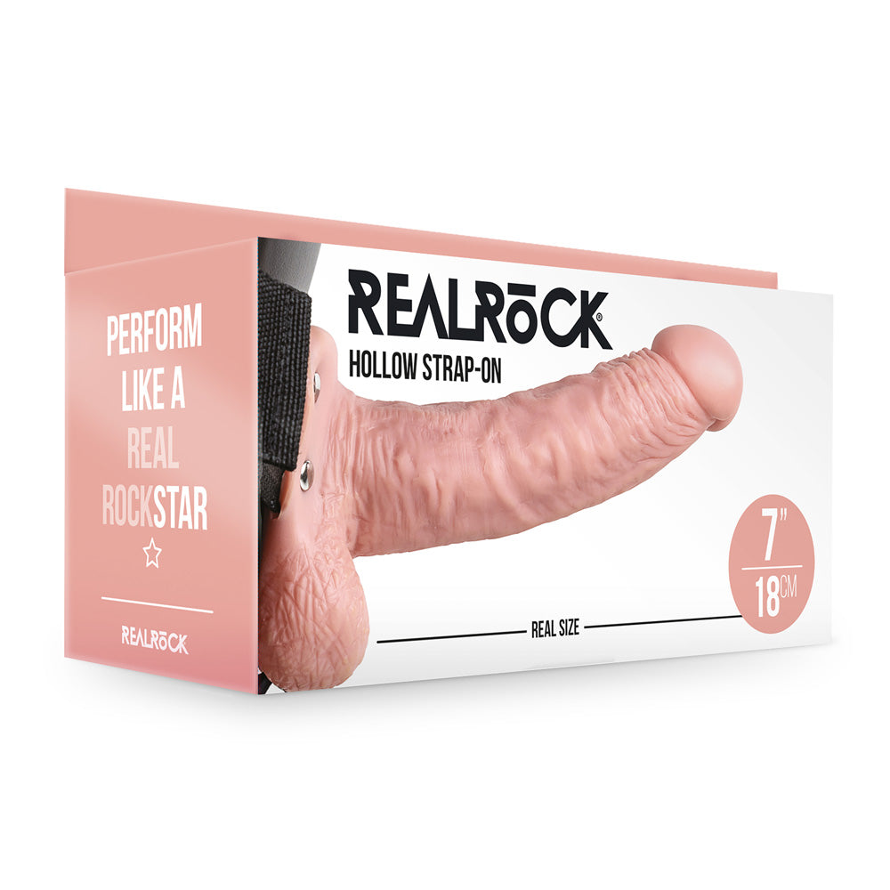 Shots Real Rock Hollow Strap On With Balls 7 Inch - Flesh