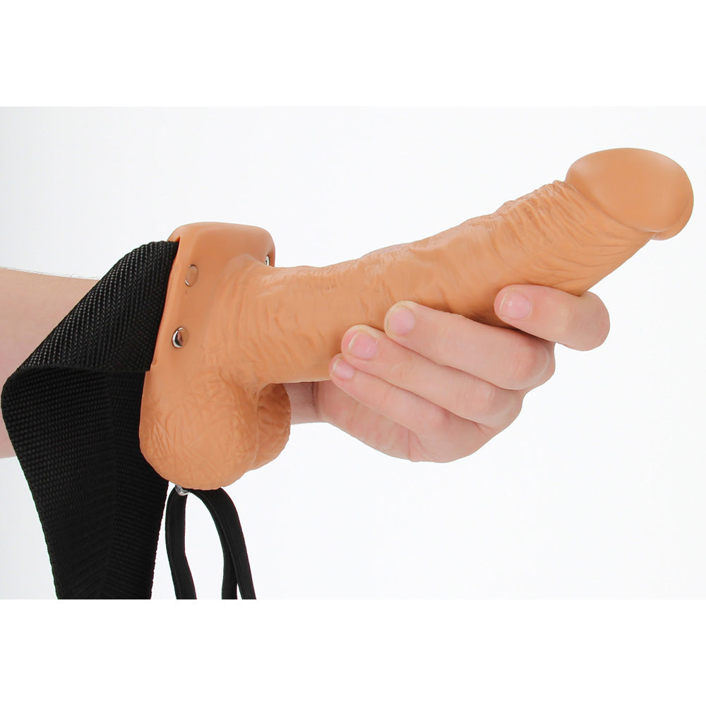 Shots Real Rock Hollow Strap On With Balls 7 Inch - Tan
