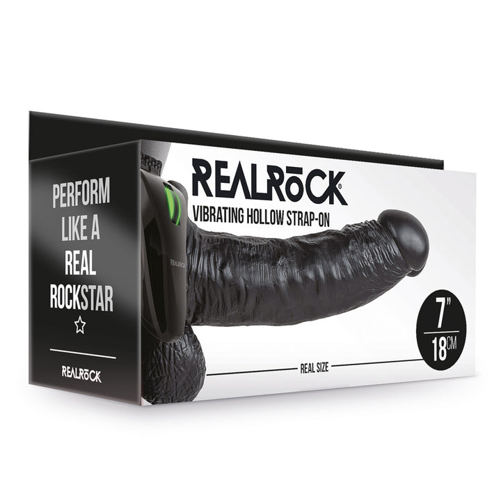 Shots Real Rock Hollow Strap On With Balls Vibrating 7 Inch - Black