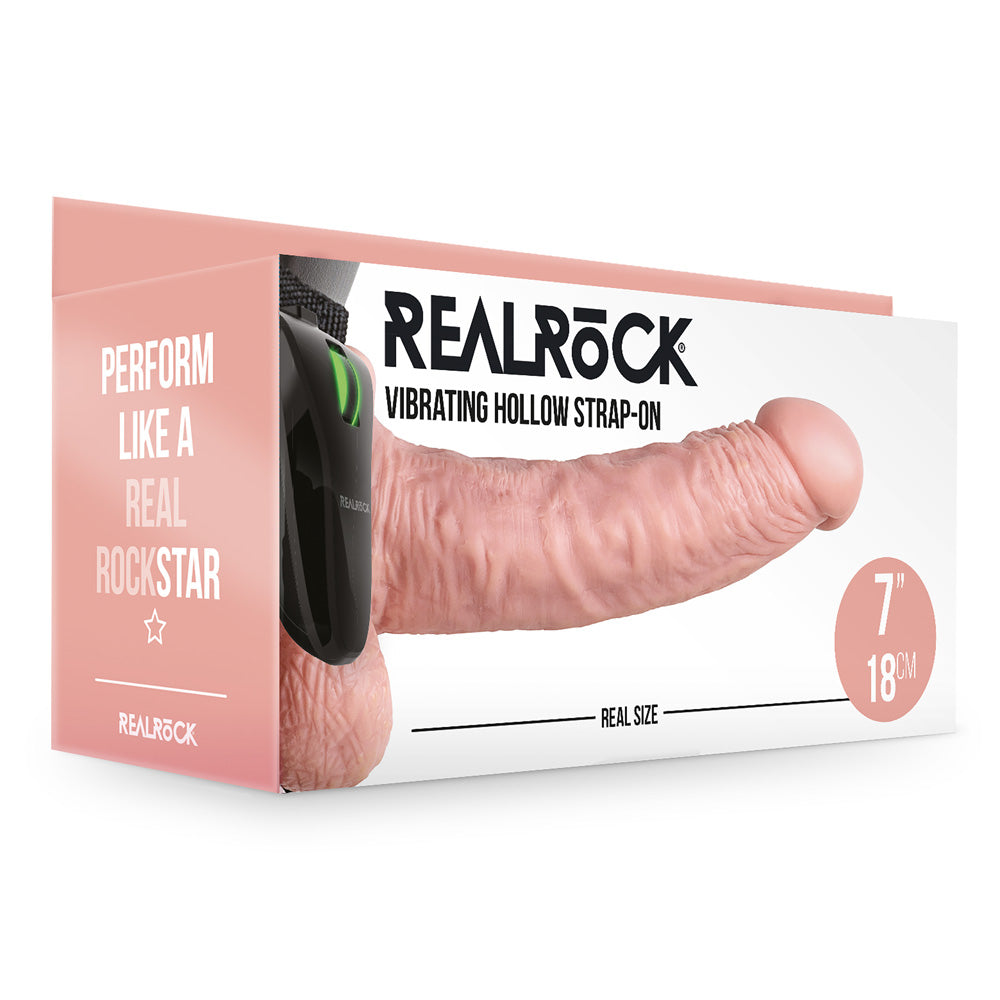 Shots Real Rock Hollow Strap On With Balls Vibrating 7 Inch - Flesh