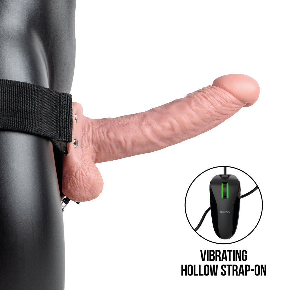 Shots Real Rock Hollow Strap On With Balls Vibrating 7 Inch - Flesh