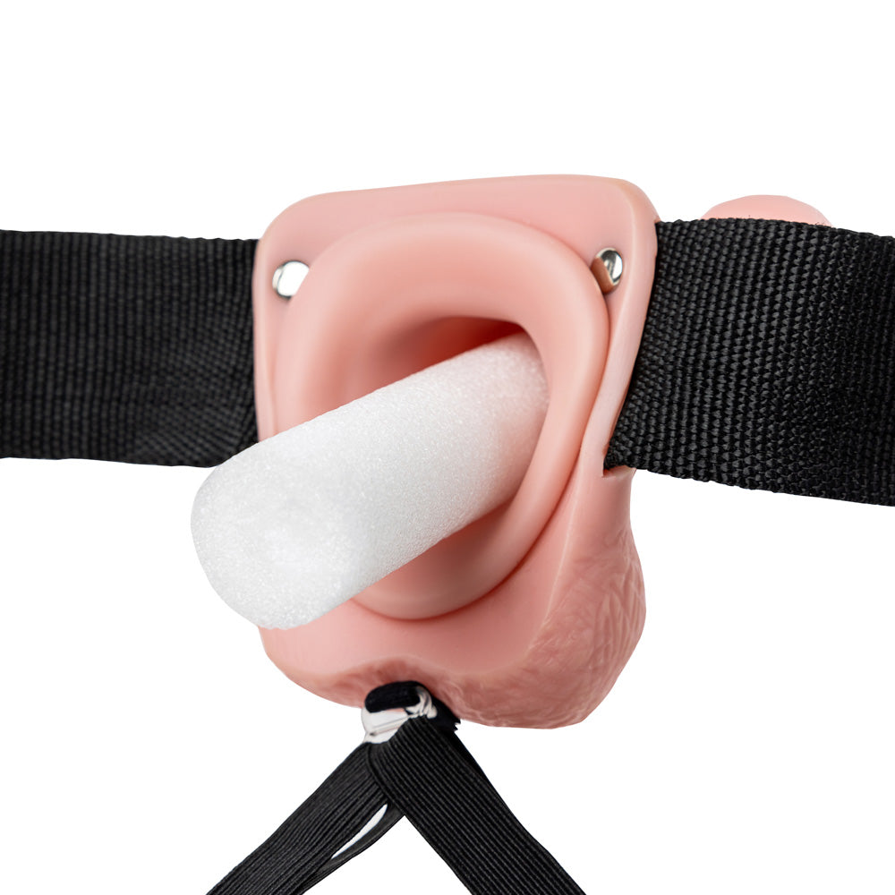 Shots Real Rock Hollow Strap On With Balls Vibrating 9 Inch - Flesh