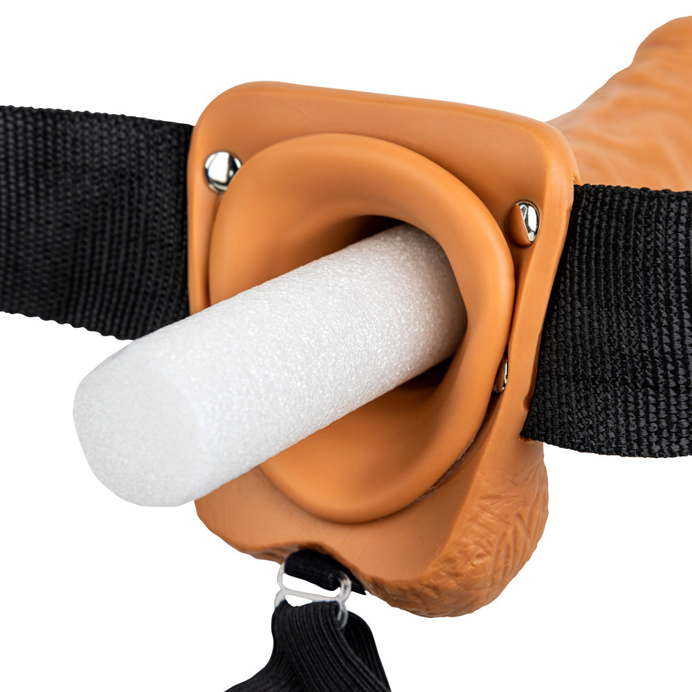 Shots Real Rock Hollow Strap On With Balls Vibrating 9 Inch - Tan