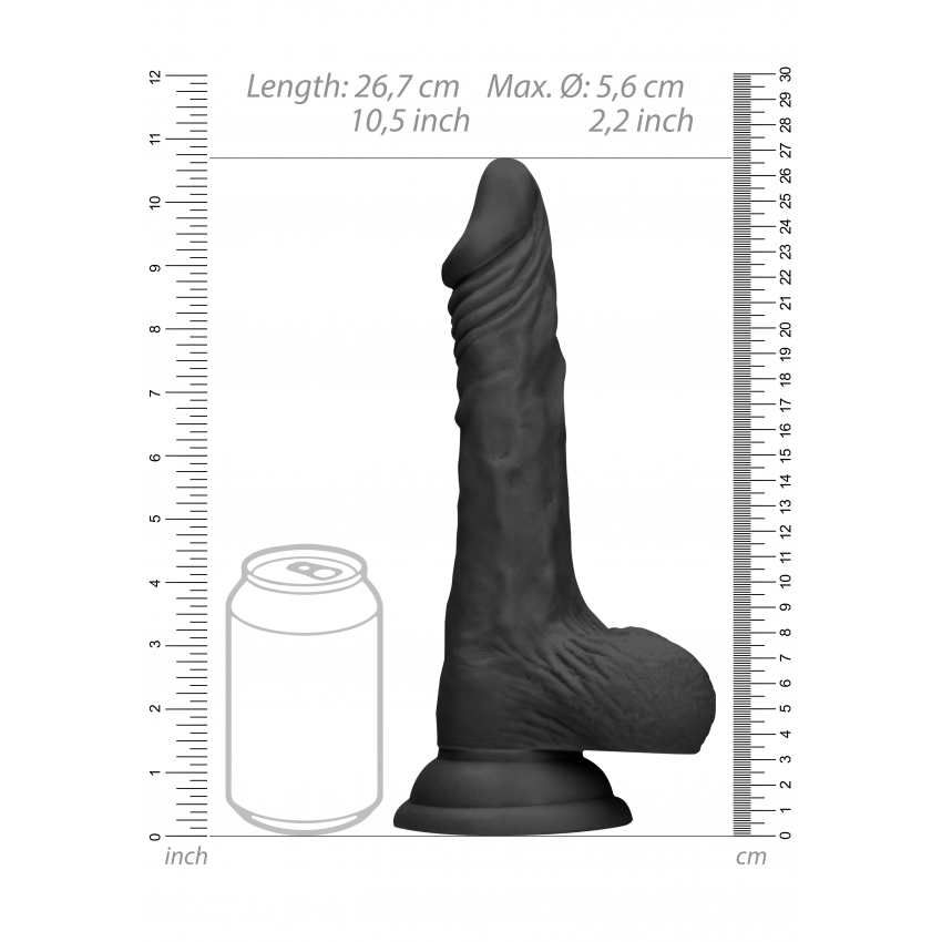 Shots Real Rock Skin Dong With Balls 10 Inch - Black