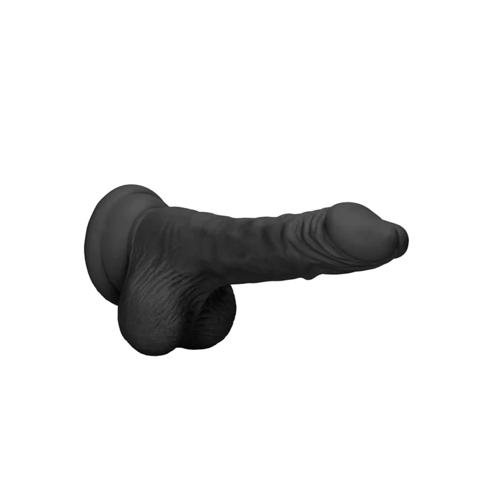 Shots Real Rock Skin Dong With Balls 7 Inch - Black