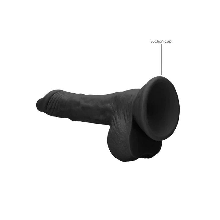 Shots Real Rock Skin Dong With Balls 7 Inch - Black