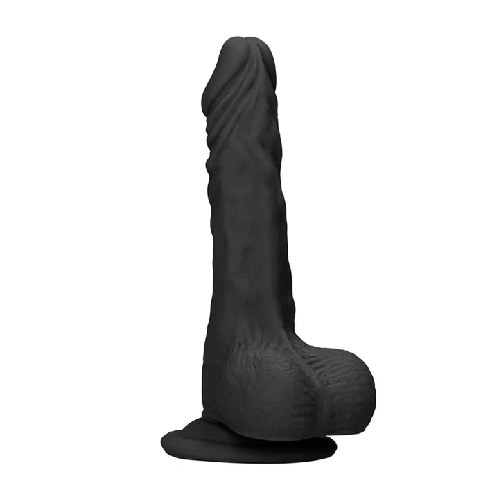 Shots Real Rock Skin Dong With Balls 8 Inch - Black