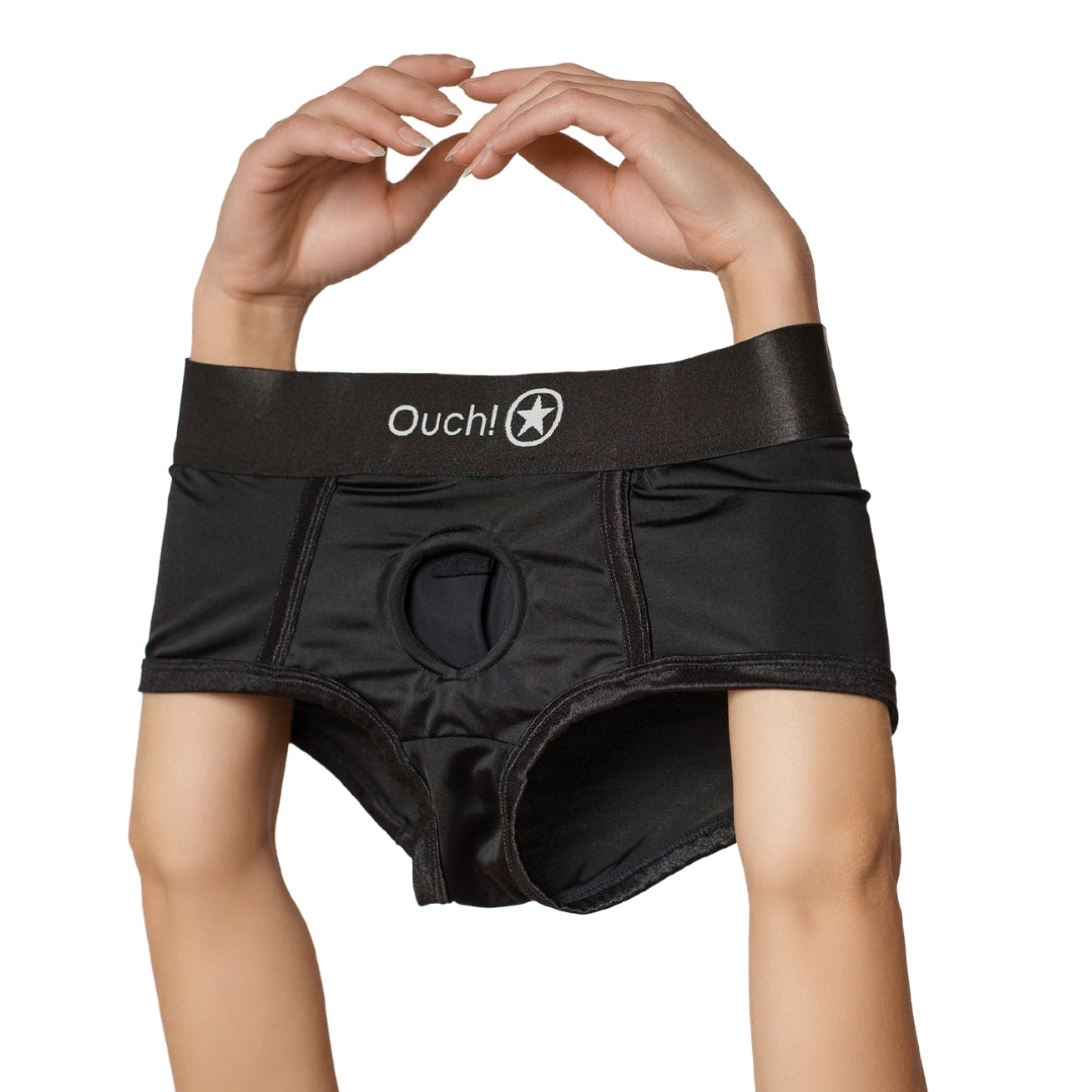 Shots Ouch! Vibrating Strap On Boxer - Black