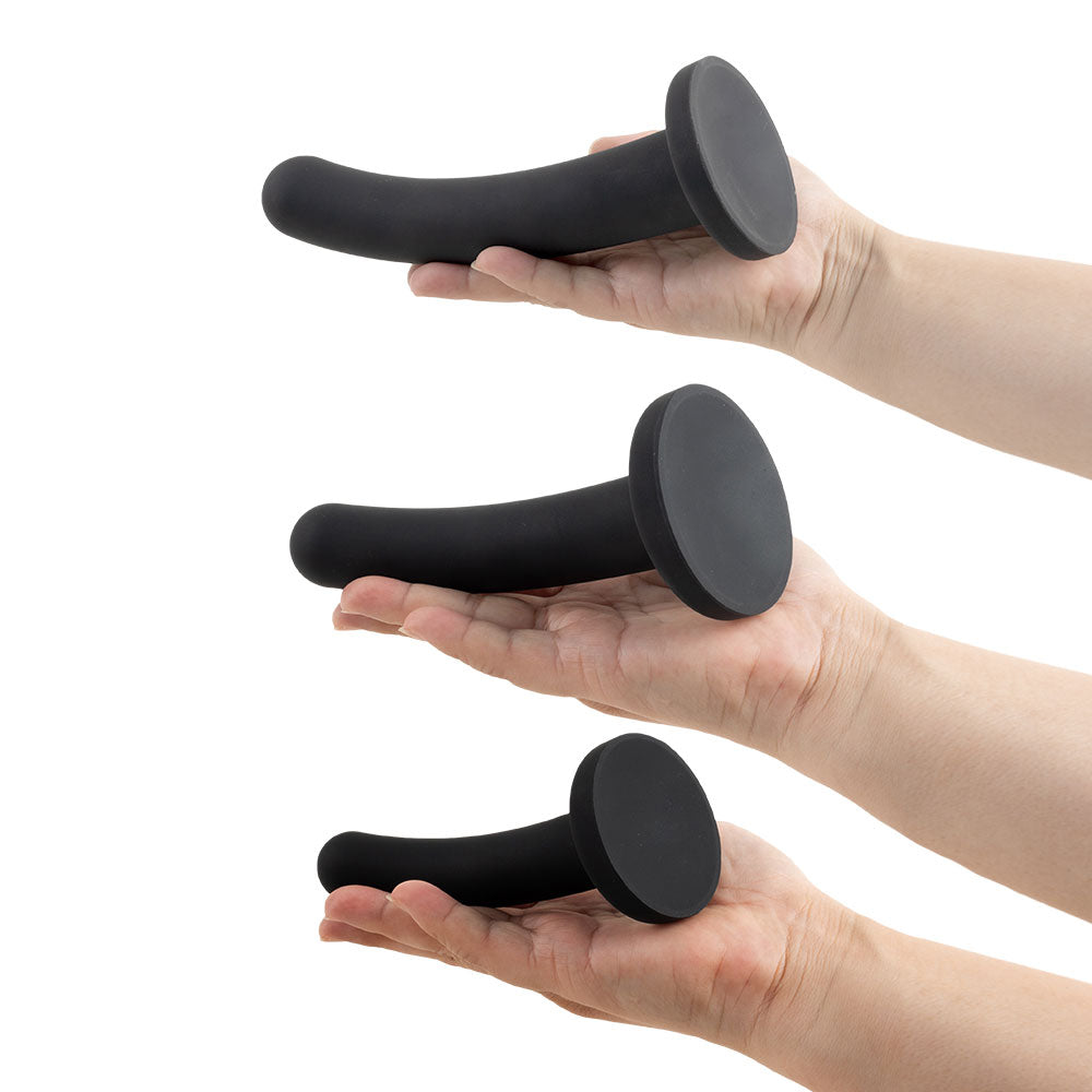 Topped Liquid Silicone Curved Dildo - Black