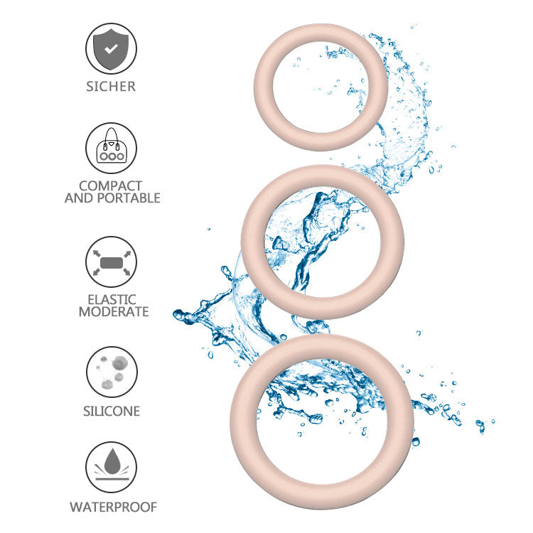 Winyi Liquid Silicone Cock Ring Set 3 Pack - Nude