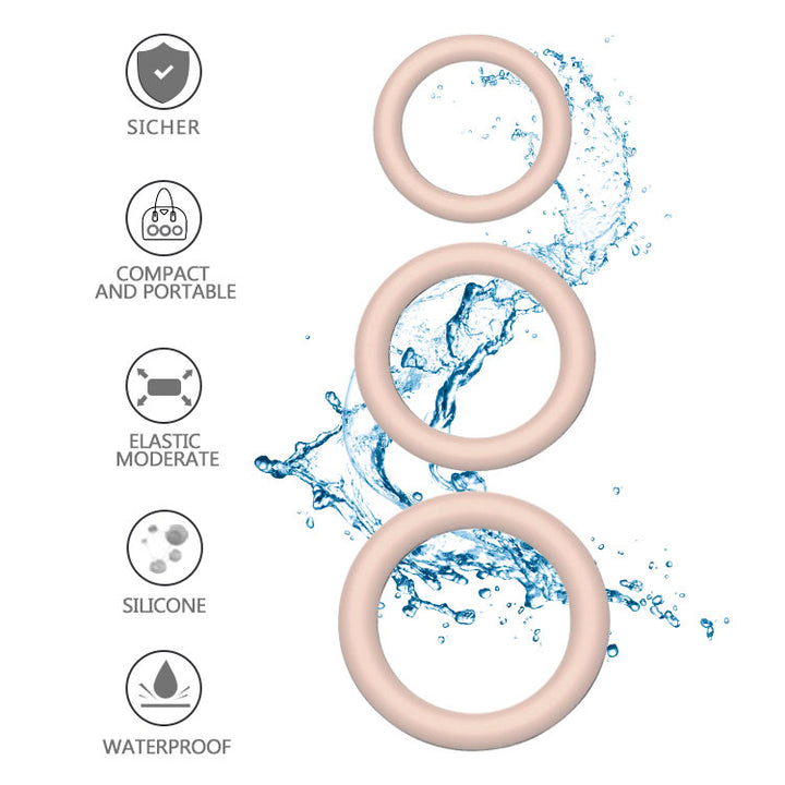 Winyi Liquid Silicone Cock Ring Set 3 Pack - Nude