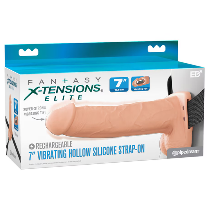 Pipedream Fantasy X-Tensions Elite Vibrating Hollow Silicone Strap-On 7 Inch