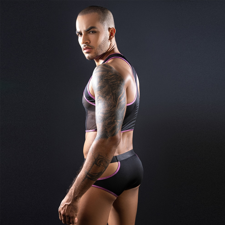 Love In Leather Black/Pink Top & Brief Set