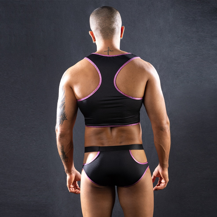 Love In Leather Black/Pink Top & Brief Set