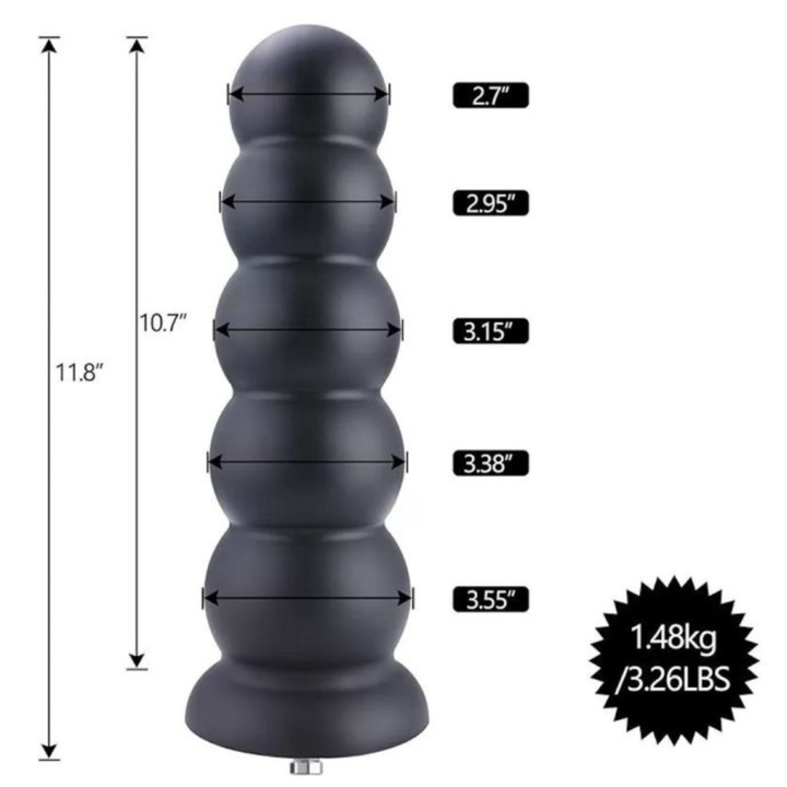 HiSmith 11.8" Silicone Smooth Beaded Anal Butt Plug Black (KlicLok)