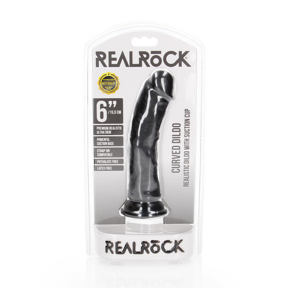 Shots Real Rock Realistic Curved Dildo 6 Inch - Black