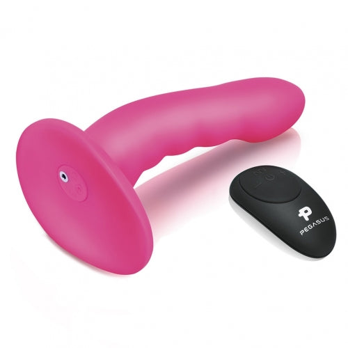 Pegasus Remote Control 6 Inch Curved Ripple Silicone Peg With Harness - Pink