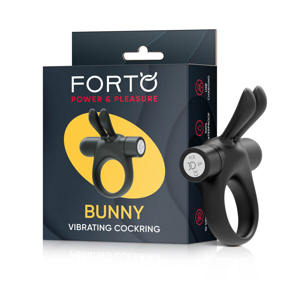 FORTO Bunny Vibrating Cock Ring - Black