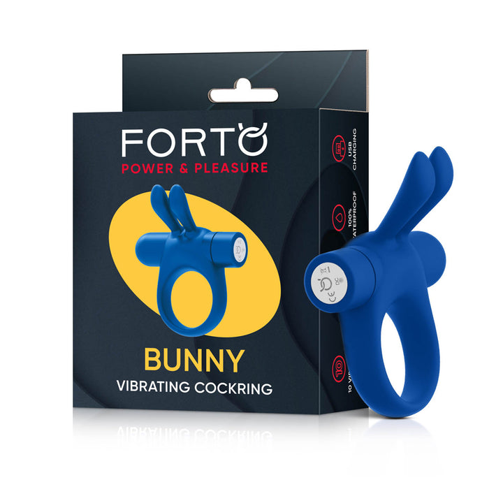 FORTO Bunny Vibrating Cock Ring - Blue