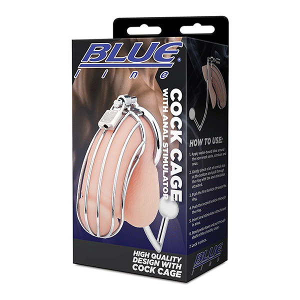 Blue Line Cock Cage With Anal Stimulator