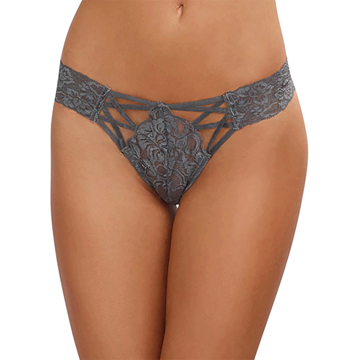 Dreamgirl Lingerie Criss Cross Lace Panty - Slate 1435