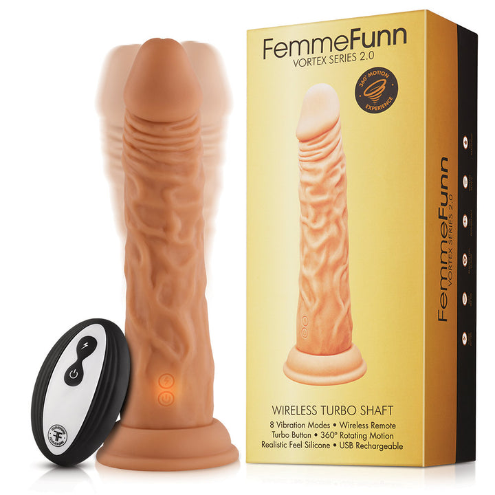FemmeFunn Turbo Shaft Remote Controlled Vibrating Dildo - 2.0 Nude