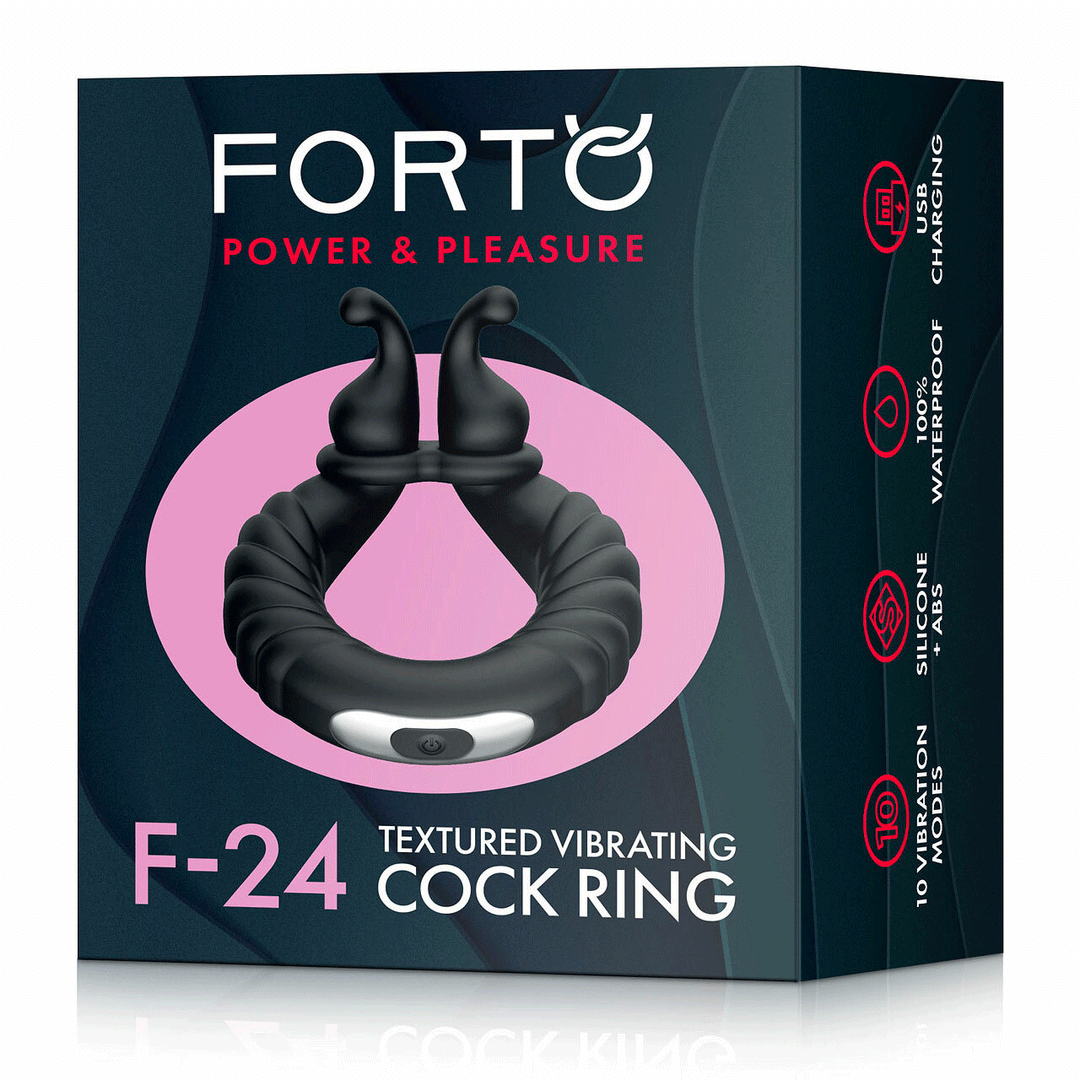 FORTO F-24 Textured Vibrating Cock Ring - Black