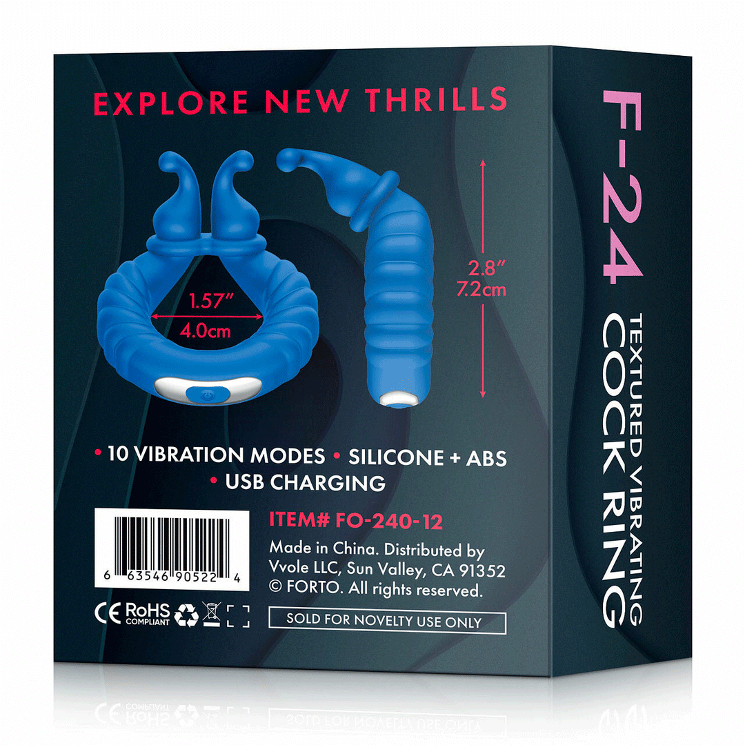 FORTO F-24 Textured Vibrating Cock Ring - Blue