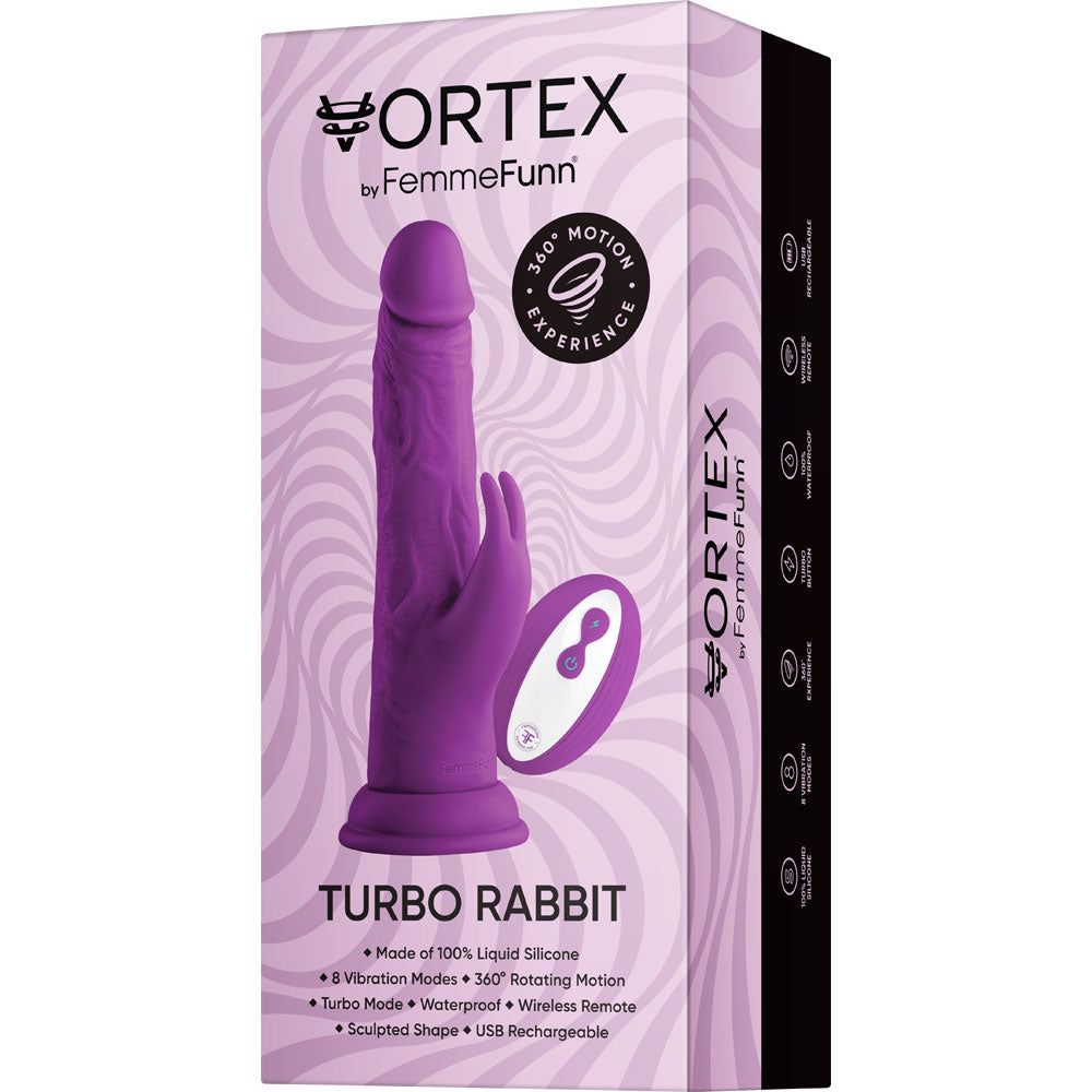 FemmeFunn Turbo Rabbit 2.0 Remote Controlled Vibrating Dildo - Purple
