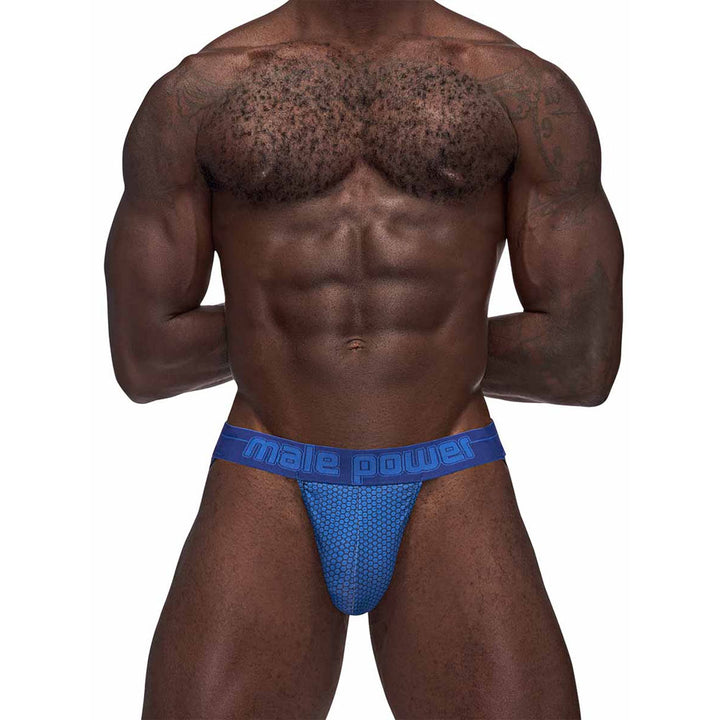 Male Power Sexagon Strappy Ring Jock - Blue