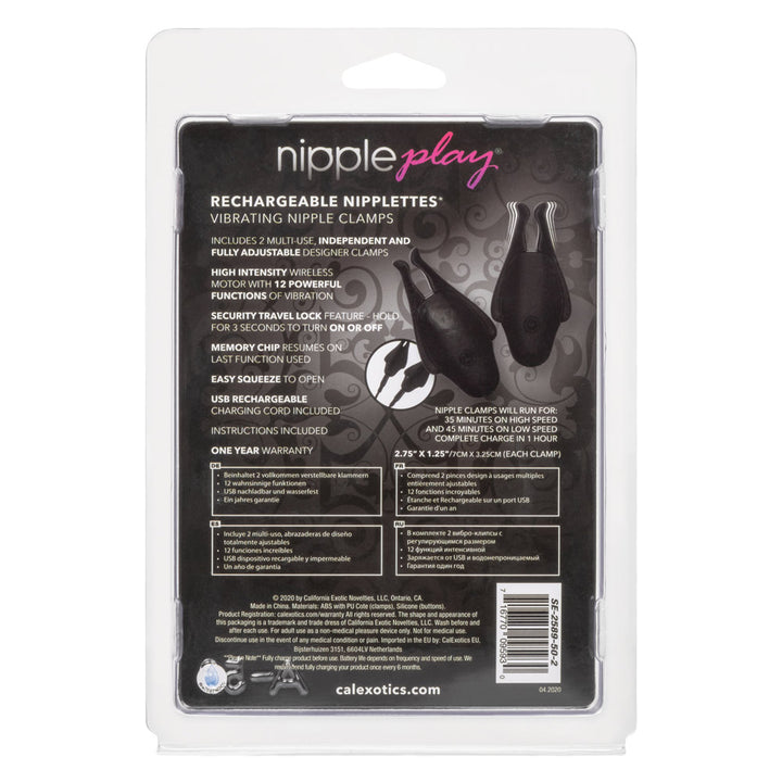 Calexotics Nipple Play Rechargeable Nipple Clamps - Black
