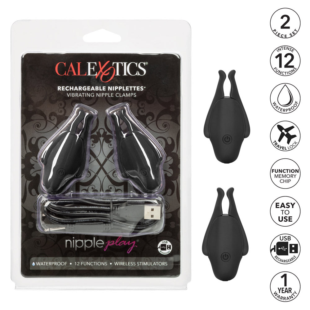 Calexotics Nipple Play Rechargeable Nipple Clamps - Black