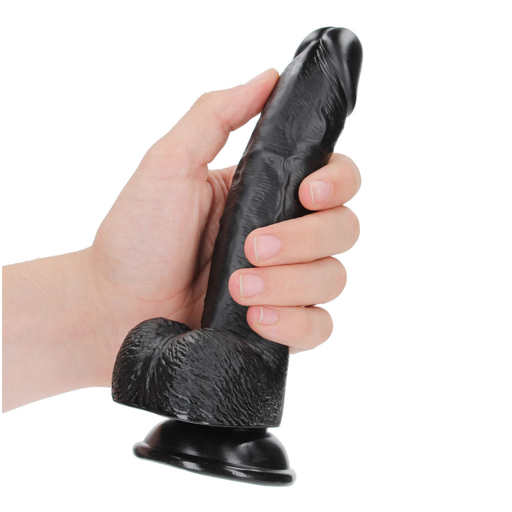 Shots Real Rock Realistic Curved Dildo With Balls 7 Inch - Black