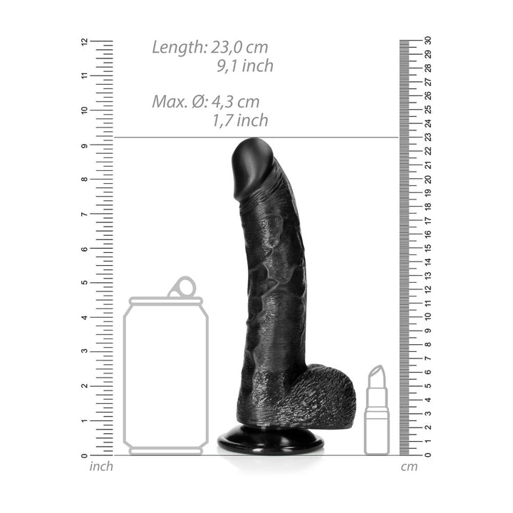 Shots Real Rock Realistic Curved Dildo With Balls 8 Inch - Black