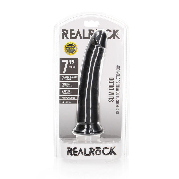 Shots Real Rock Realistic Slim Dildo 7 Inch - Black