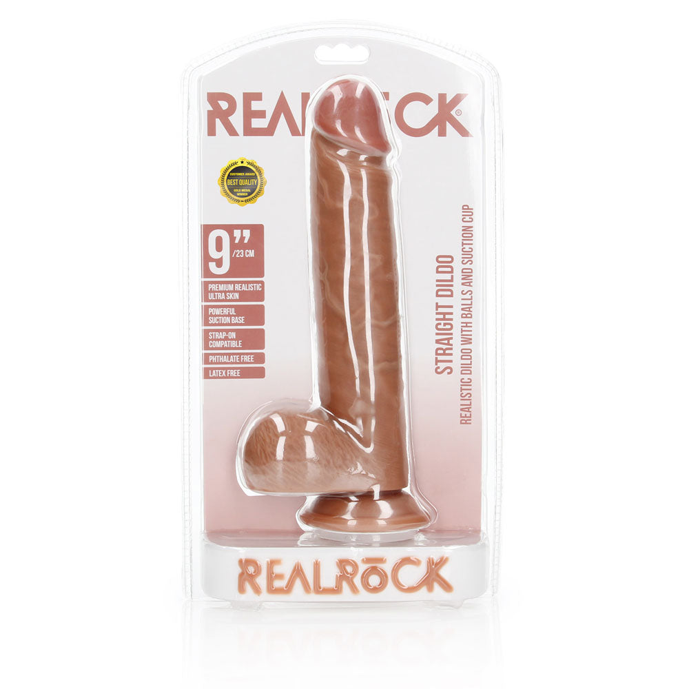 Shots Real Rock Realistic Straight Dildo With Balls 9 Inch - Tan