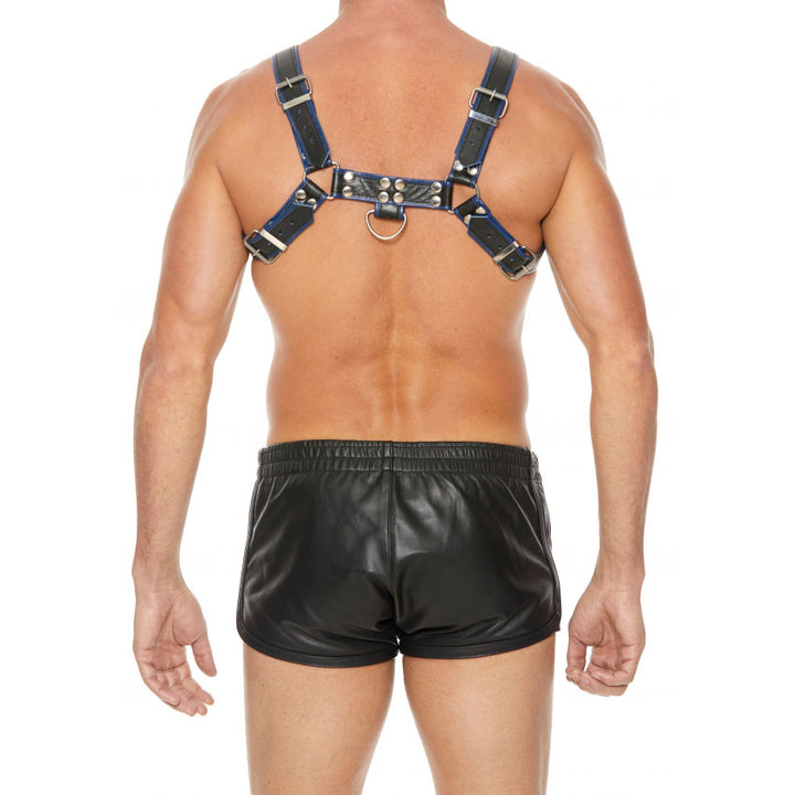 Shots UOMO Leather Men's Bulldog Harness S/M - Black - Blue