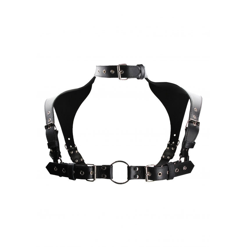 Shots UOMO Leather Men's Harness with Collar - Black
