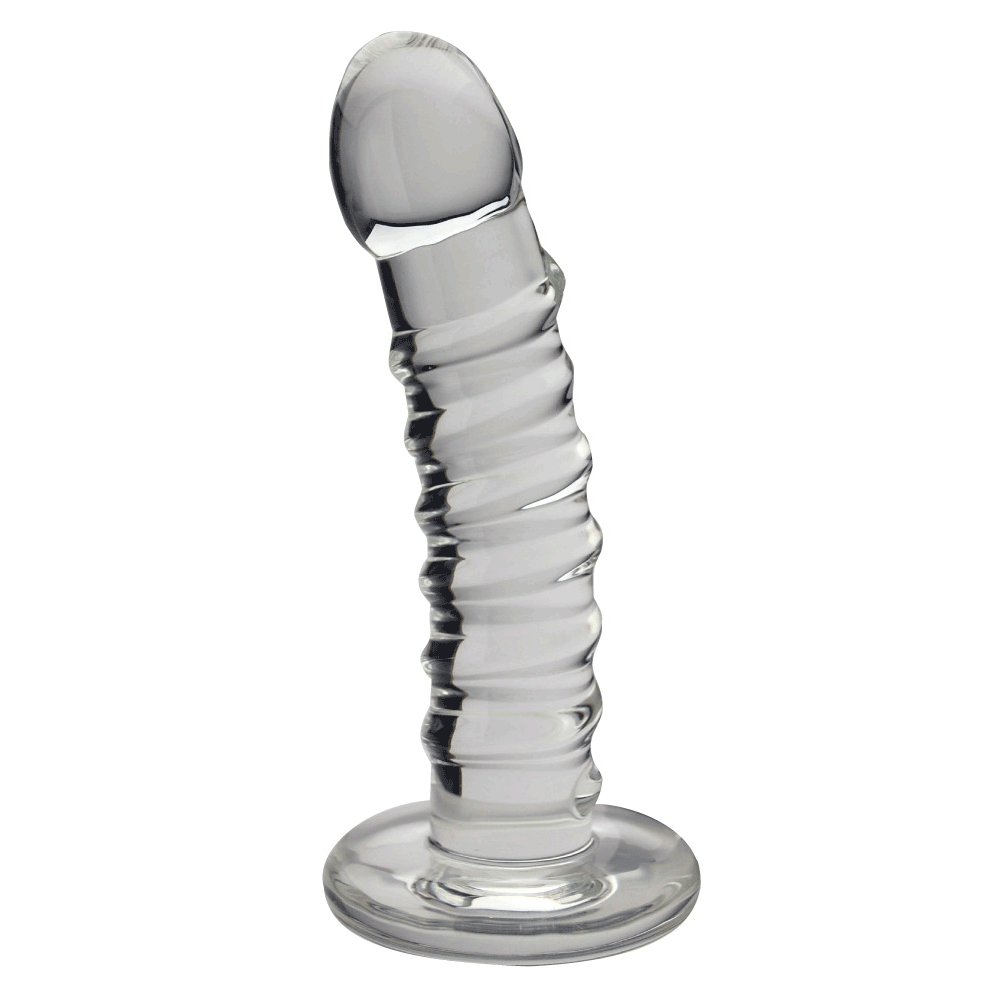 Spartacus Blown Glass 6 Inch Dildo With Spiral & Base - Clear
