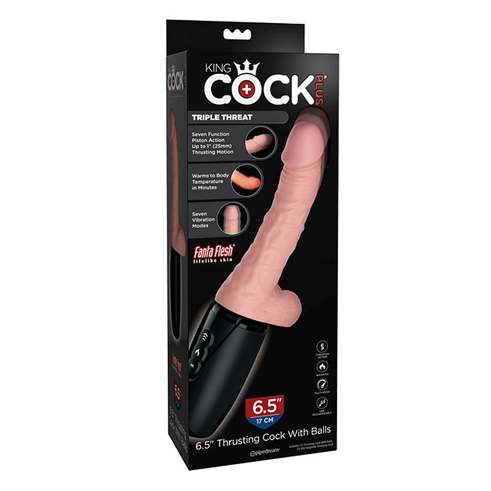 King Cock Plus Triple Threat Thrusting Cock With Balls 6.5 Inch - Light