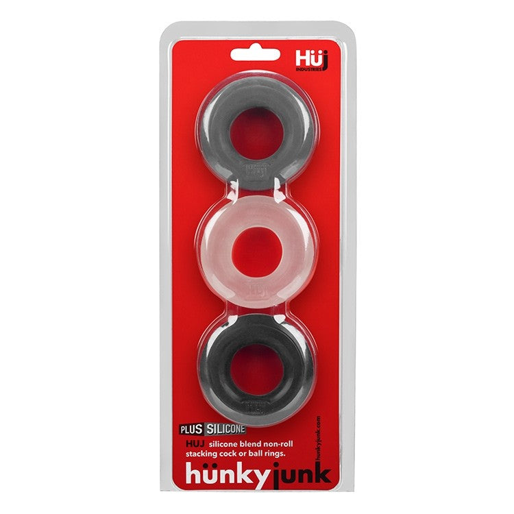 HunkyJunk HUJ Cock Ring 3 Pack - Stone & Ice
