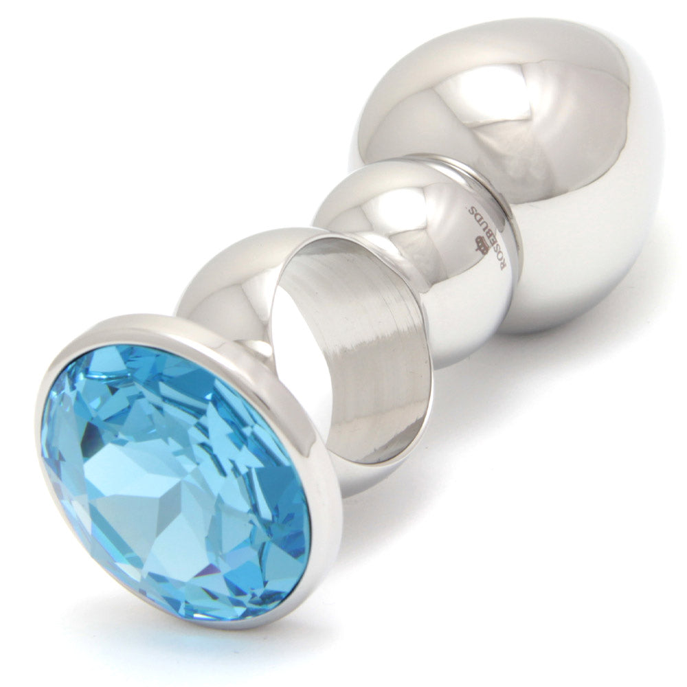 Rosebuds Stainless Steel Butt Plug With Ring - Aquamarine